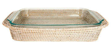 Artifacts Rattan™ Rectangular Baker Basket with Pyrex, White Wash, 13"x9"