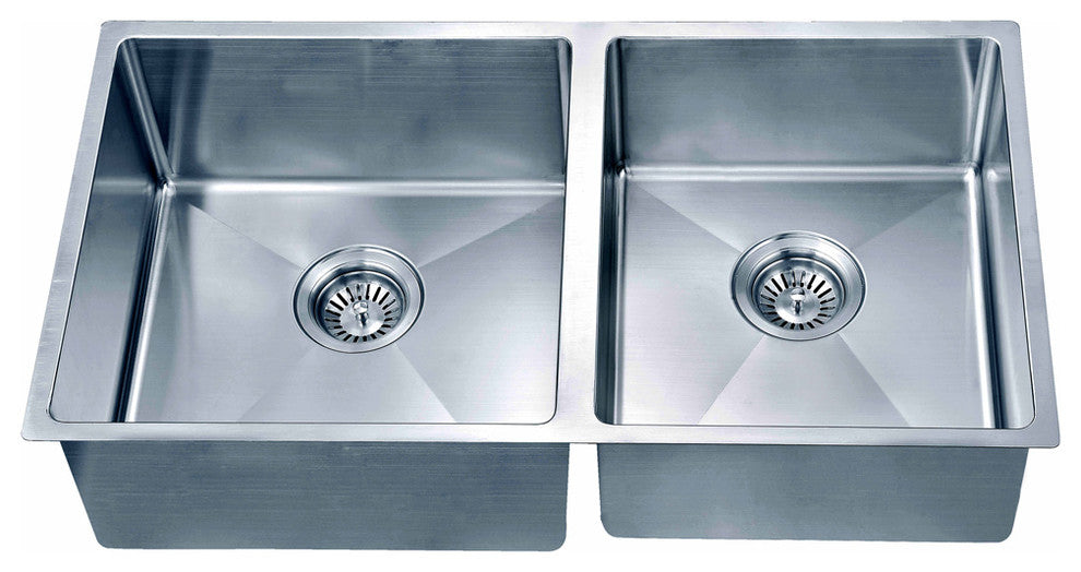 Dawn Undermount Small Corner Radius Double Bowl Sink, Small Bowl on Right