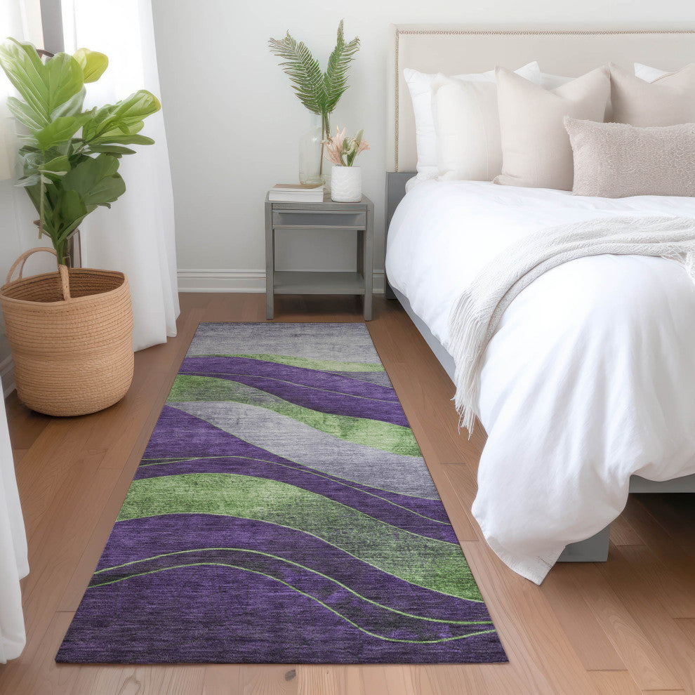 Machine Washable Indoor/Outdoor Chantille ACN1892 Purple 2'3" x 7'6" Runner Rug