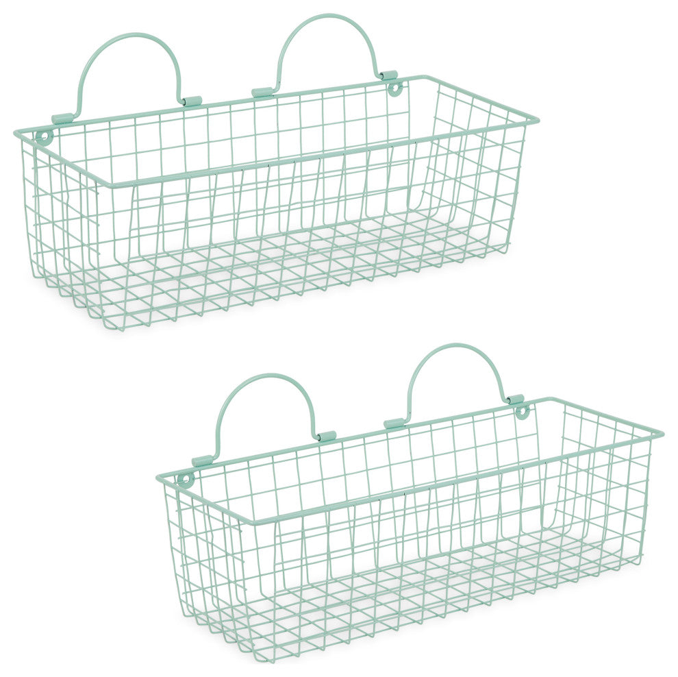 Medium Aqua Wire Wall Basket (Set of 2)