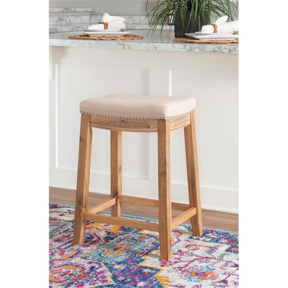 Linon Claridge 26" Counter Stool Natural Padded Seat Wood Frame in Rustic Brown