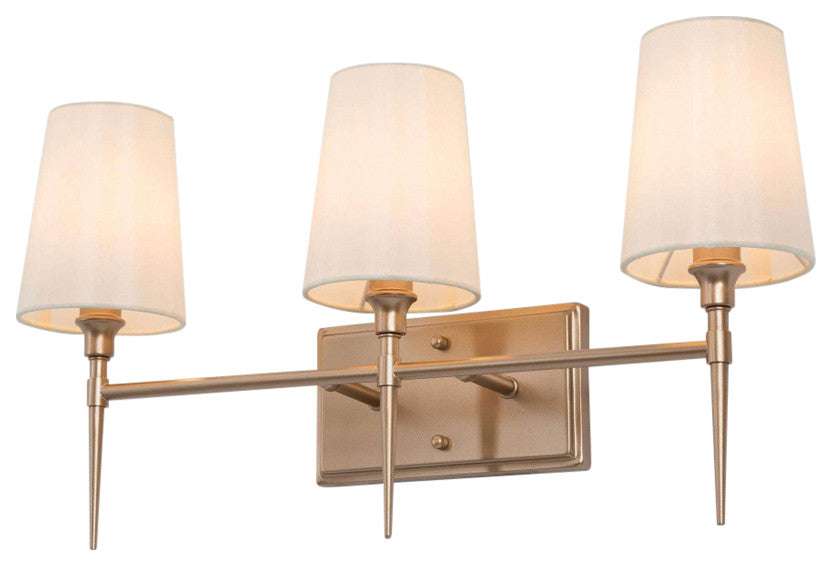 LNC Glod Traditional Bathroom Vanity Light With Fabric Shade, 3 Lights