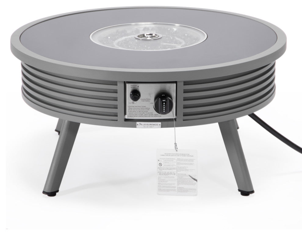 Leisuremod Walbrooke Patio Round Fire Pit Table With Aluminum Slats Frame, Gray