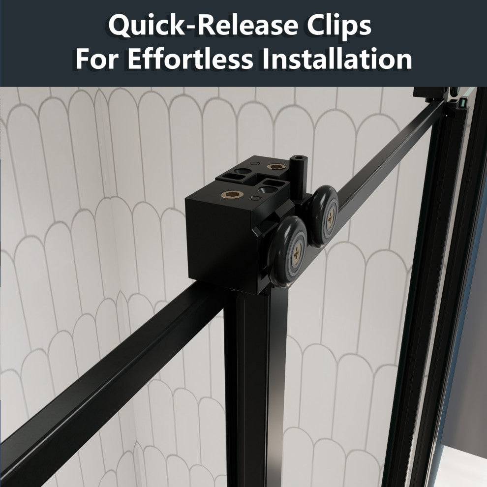 3-Panel Sliding Semi-Frameless Shower Door in Matte Black Finish, 54"x70"
