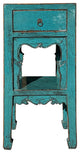 Distressed Gloss Teal Blue Pedestal Stand Side Table Chest