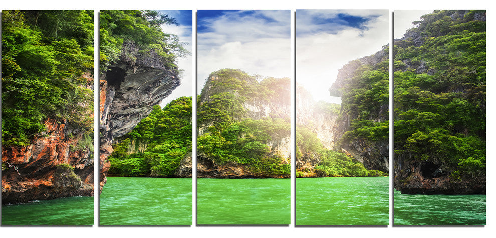 "Cave Rocks on Railay Beach" Landscape Canvas Print, 5 Panels, 60"x28"