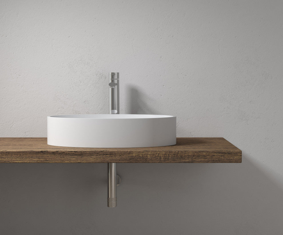 Polystone Oval Vessel Bathroom Sink, Matte White, No Faucet