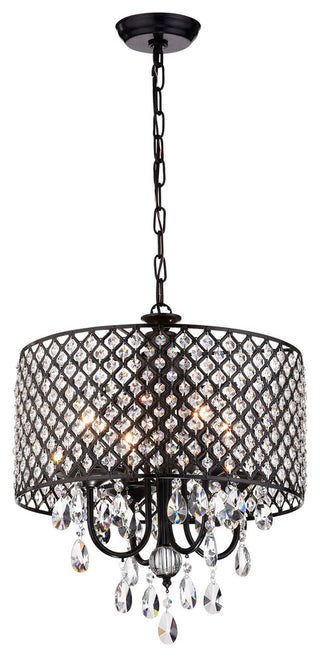 Marya 4-Light Black Metal Round Beaded Drum Chandelier Hanging Crystals Glam