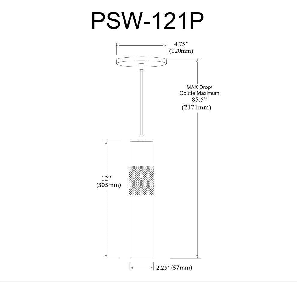 Passwell Modern 1 Light Matte Black Metal Pendant