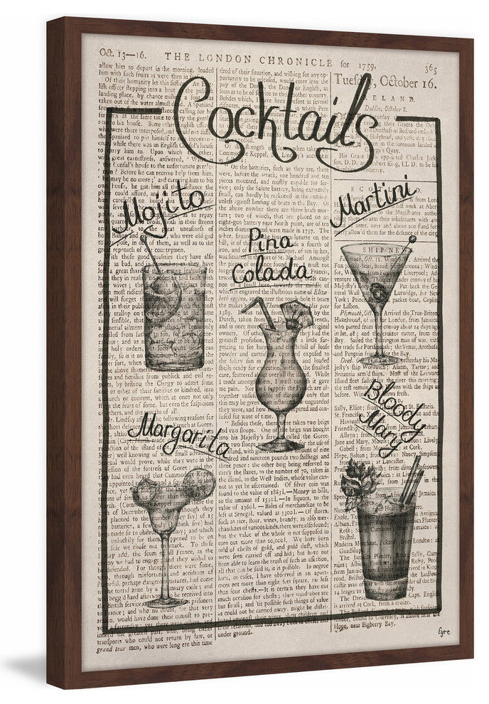 "Cocktail Menu" Framed Painting Print, 16"x24"