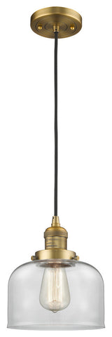 1-Light Large Bell 8" Pendant, Brushed Brass, Glass: Clear