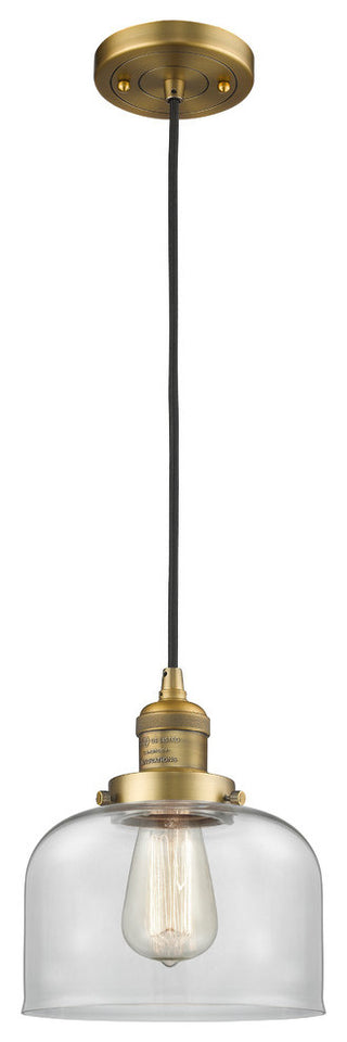 1-Light Large Bell 8" Pendant, Brushed Brass, Glass: Clear
