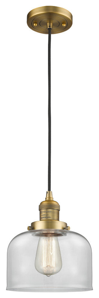 1-Light Large Bell 8" Pendant, Brushed Brass, Glass: Clear