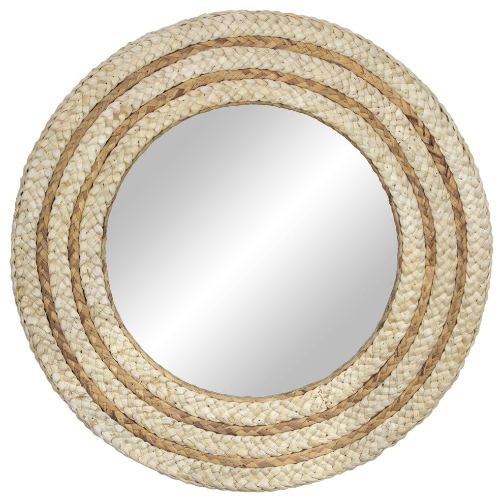 American Art Decor Woven Rattan Accent Mirror 21", Brown