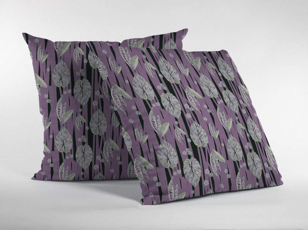 18" Lavender Black Fall Leaves Zippered Suede Throw Pillow