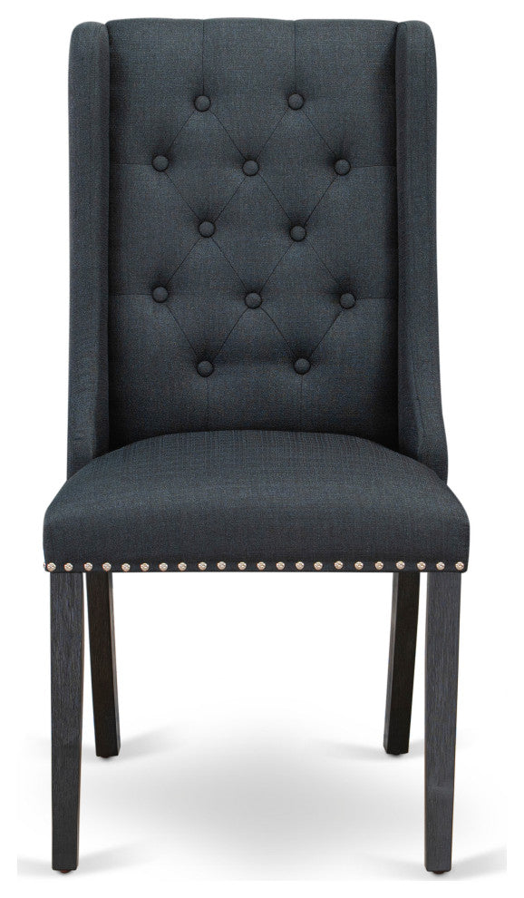 Dining Black Parson Chairs, Wire Brushed Black Rubber Wood Legs,Set of 2