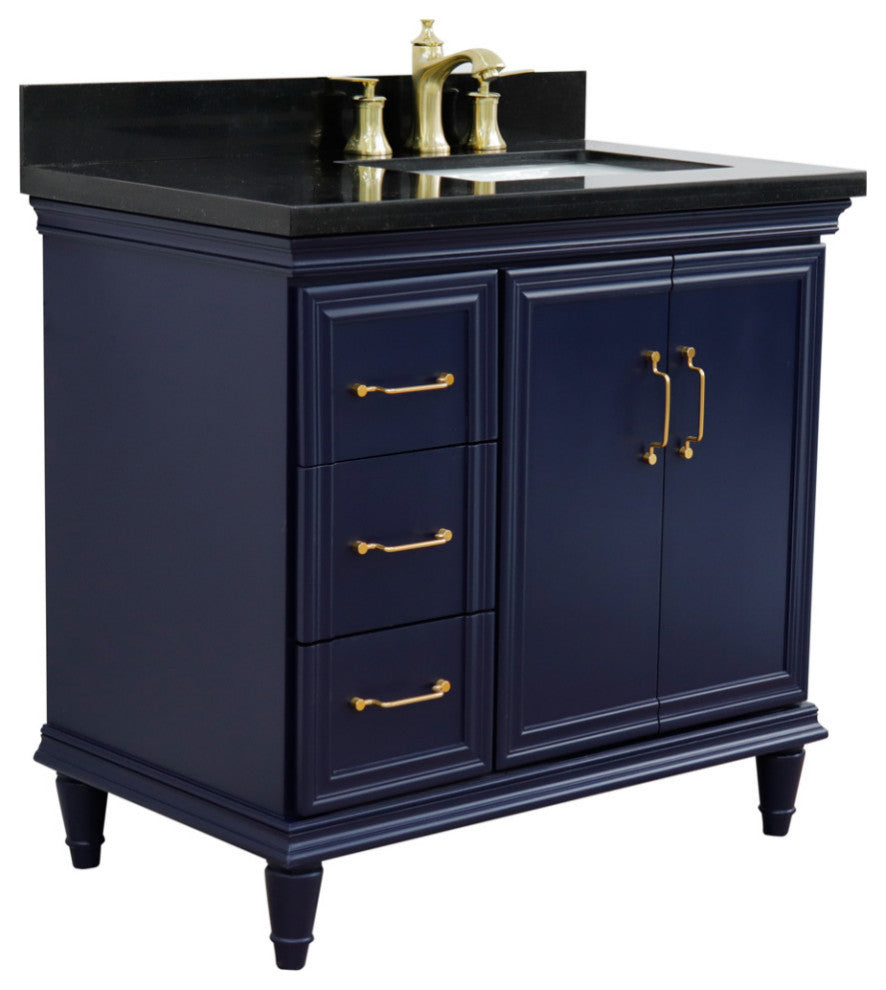 37" Single Vanity, Blue Finish With Black Galaxy