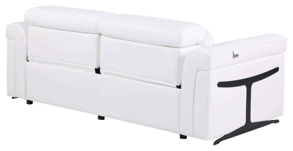 Augusto Top Grain Power Reclining Italian Leather Sofa, White
