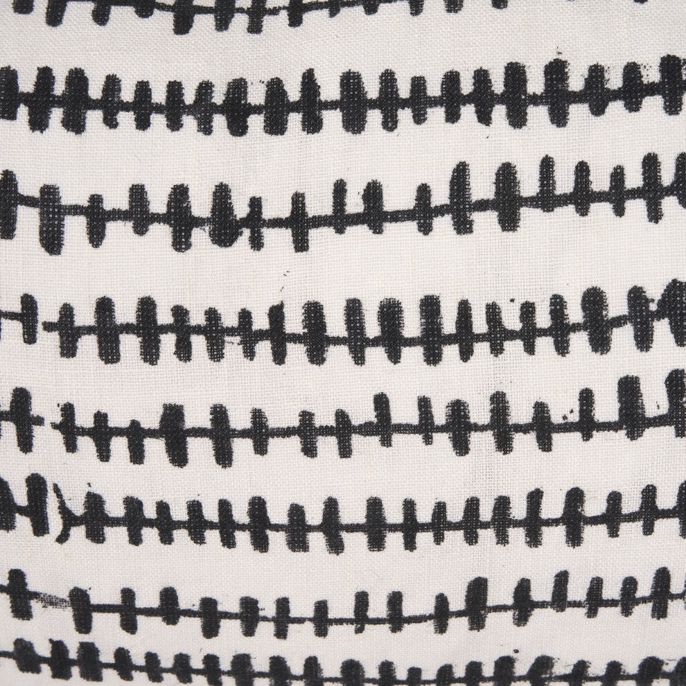 Jenna Cream With Black Print Linen Lumbar Decorative Pillow Cover