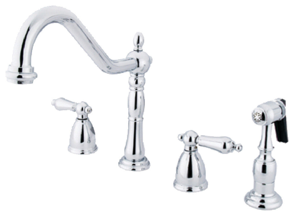 Kingston Brass Widespread Kitchen Faucet With Brass Sprayer, Polished Chrome