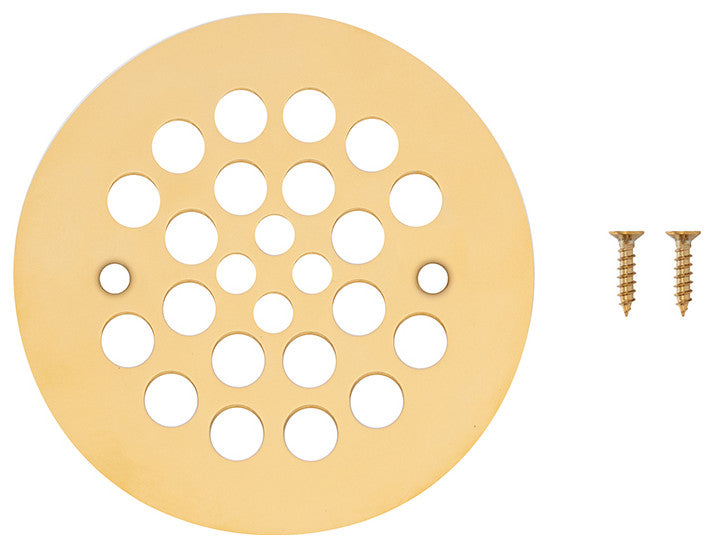 4.25" Round Shower Drain Cover, Polished Brass