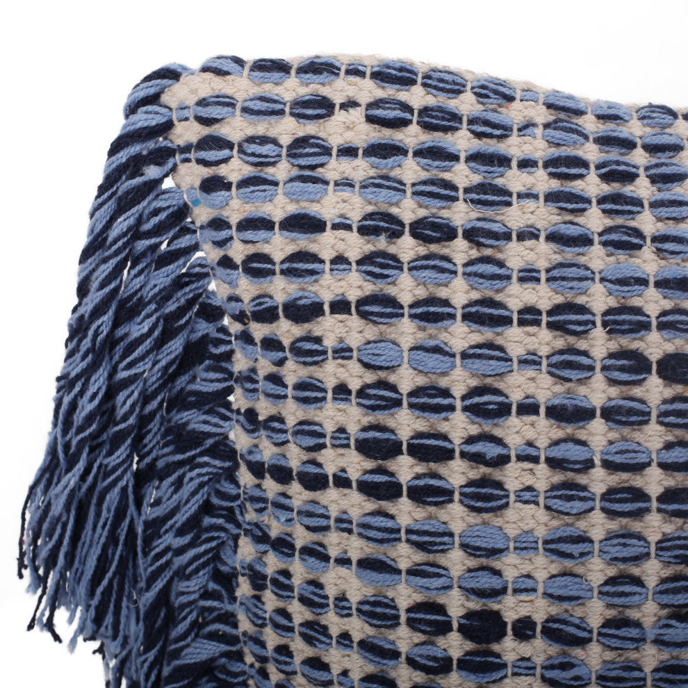Isaac Hand-Loomed Boho Pillow Cover, Blue, Natural, Single