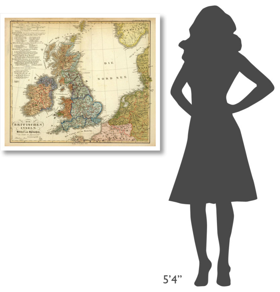"Die Britischen Inseln: Volker und Sprachen, 1847" Paper Art, 38"x33"