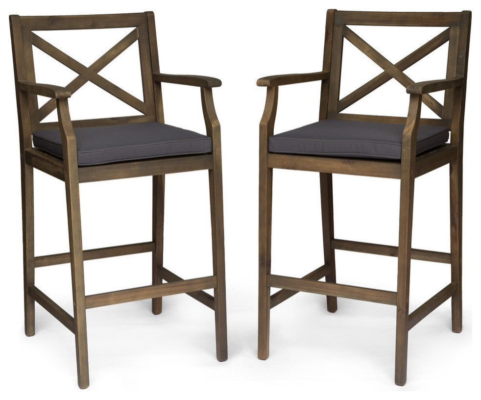 GDF Studio Logan Outdoor Acacia Wood Barstools, Set of 2, Gray
