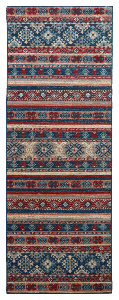 Weave & Wander Kezia Rug, Blue/Ochre Red, 2ft-10in x 7ft-10in
