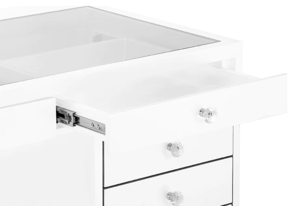 Slaystation Pro Premium Makeup Desk with Drawer and Crystal Knobs, White