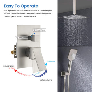 Ceiling Mounted 2-Function Shower System, Rough, Valve, Brushed Nickel