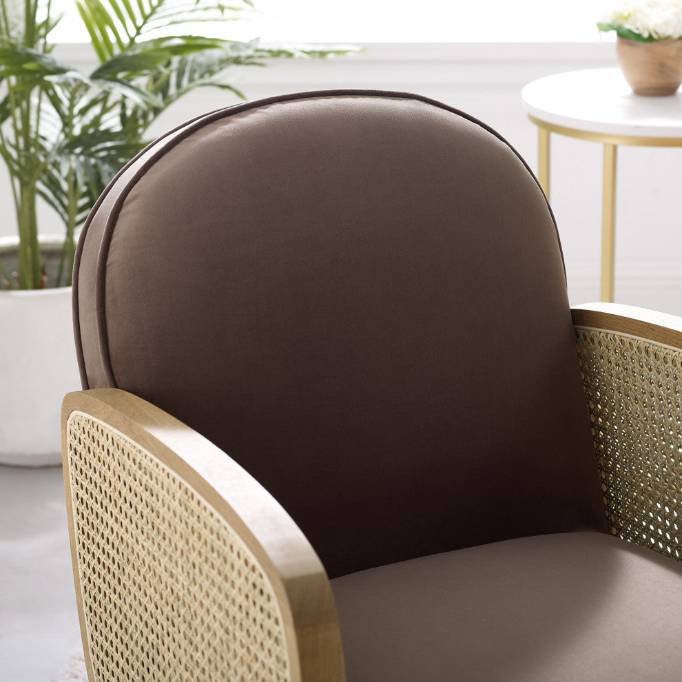 Modern Mocha Velvet With Cane Accent Chair