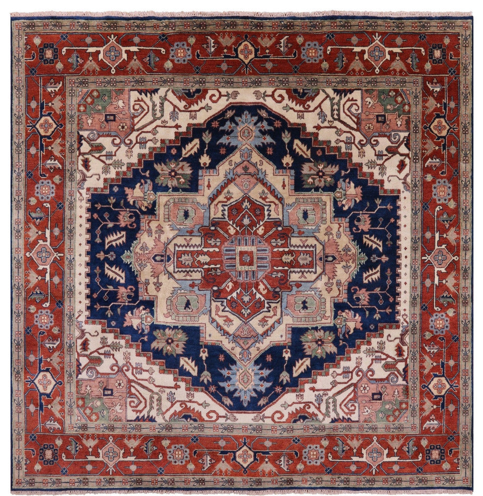 10' Square Heriz Serapi Hand Knotted Wool Rug - Q15995