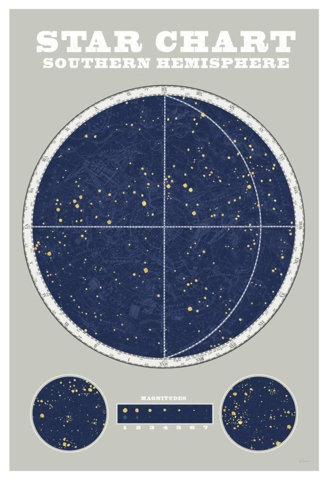"Southern Star Chart Blue Gray" Digital Paper Print by Sue Schlabach, 14"x20"
