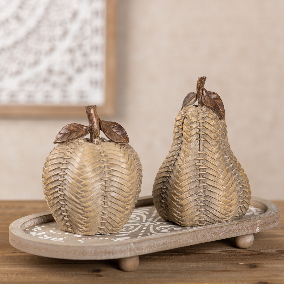 Wicker Apple and Pear Decor, 2-Piece Set