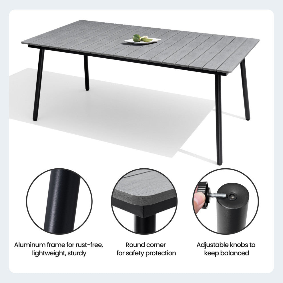 Patio Outdoor 70in Rectangular Wood Top Dining Table Furniture for 6-8 Person, With Umbrella Hole