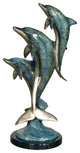 Dolphin Family Bronze Sculpture With Marble Base, Special Patina Finish