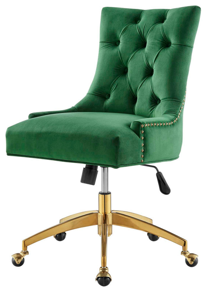 Computer Work Desk Tufted Chair, Velvet, Gold Green, Home Business Office