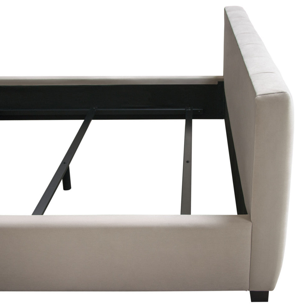 Venus Vertical Channel Tufted Queen Bed in Light Grey Velvet