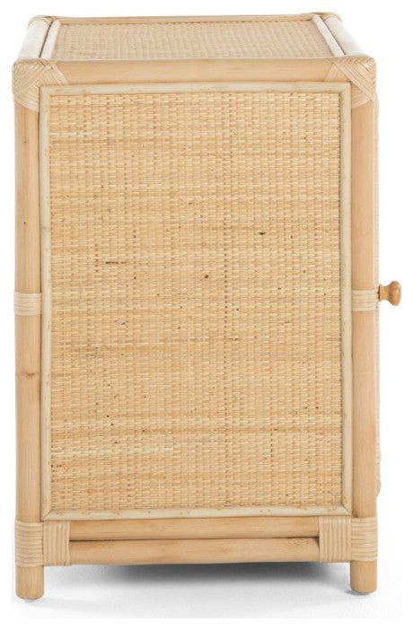 Rattan Peacock Nightstand, 1-Door, Opening Right, Natural