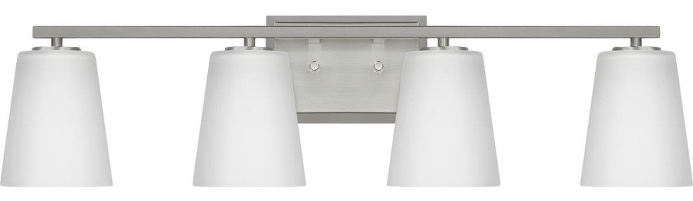 Vertex Collection Four-Light Brushed Nickel Etched White Glass Bath Light