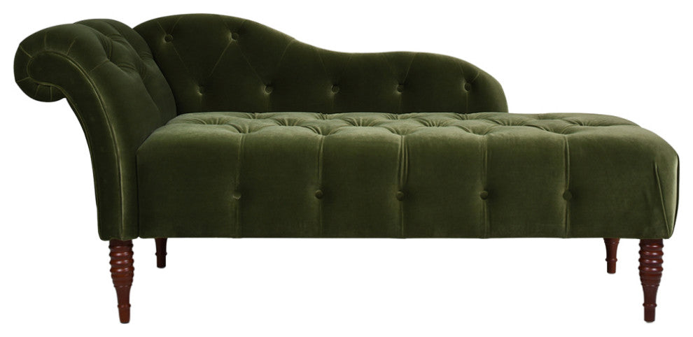 Samuel Velvet Tufted Chaise Lounge, Right-Arm Facing, Olive Green Performance Velvet