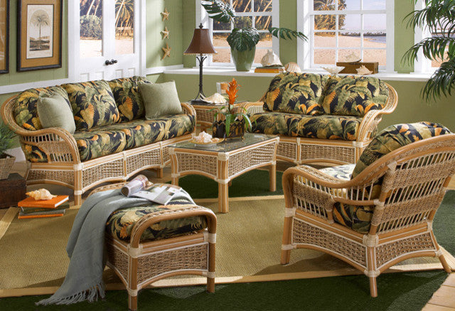 Islander 6-Piece Living Room Furniture Set, Natural, Botanical-Fern Fabric