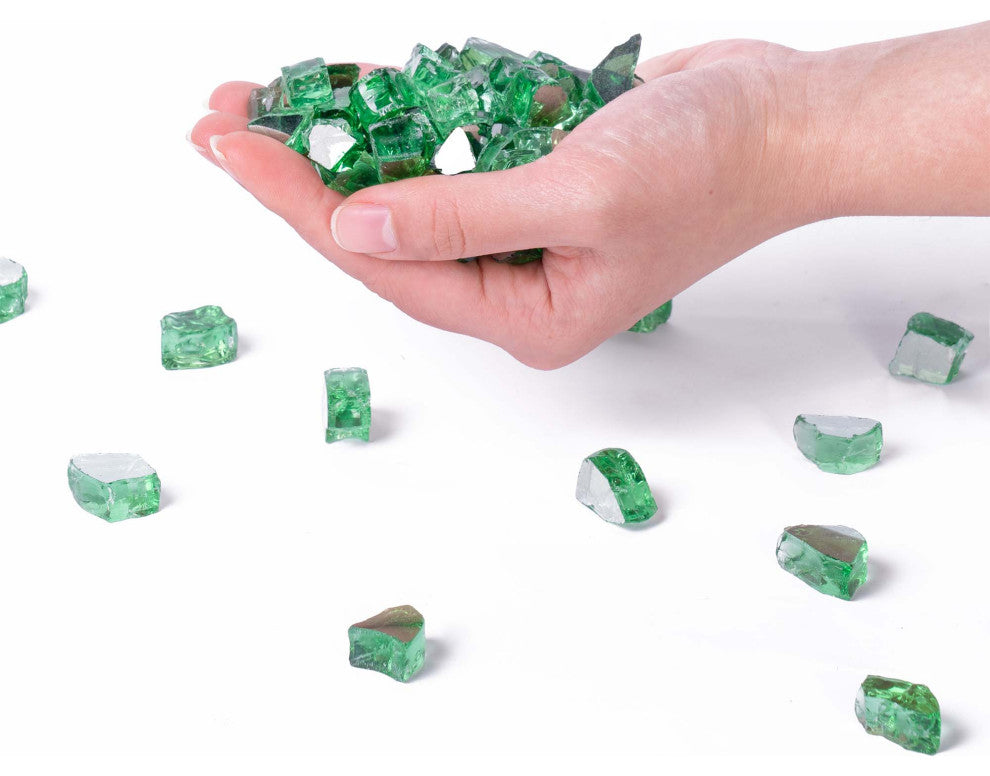 1/2" Reflective Tempered Fire Glass, Terrestrial Green, 10 lb. Jar
