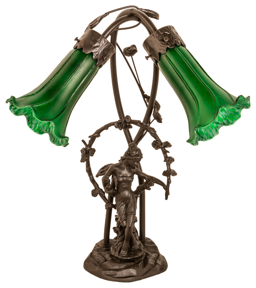 17 High Green Pond Lily 2 Light Trellis Girl Table Lamp