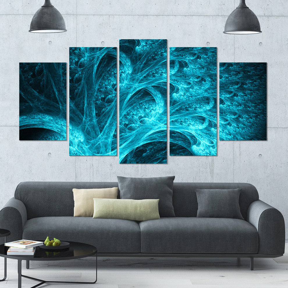 Magical Blue Psychedelic Forest, Abstract Canvas Art Print, 60"x32", 5 Panels