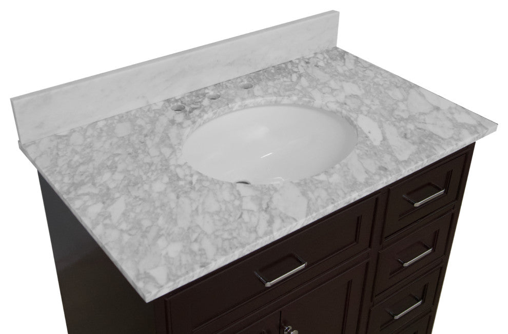 Aria 36" Bathroom Vanity, Chocolate, Carrara Marble