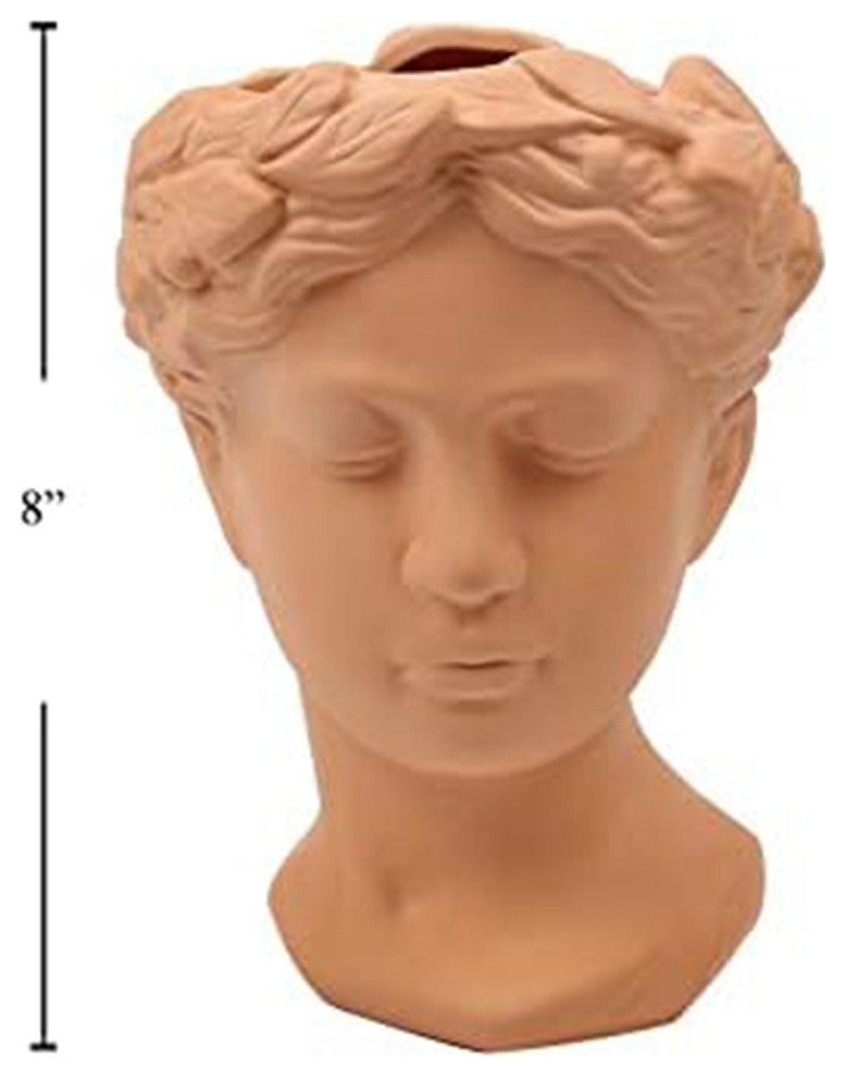 Ceramic Face Flower & Plant Vase, 5.39"L x 7.40"H x 5.12"W, Orange