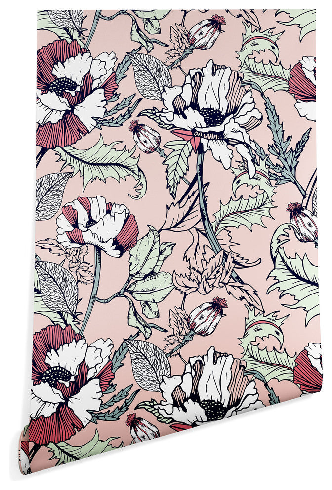 Deny Designs Marta Barragan Camarasa Flowering Poppy Wallpaper, Pink, 2'x10'