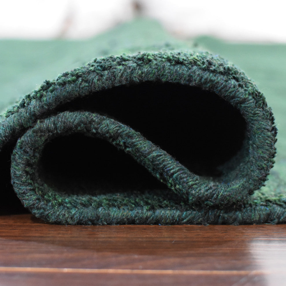 Hand Knotted Loom Silk Mix Area Rugs Solid Dark Green